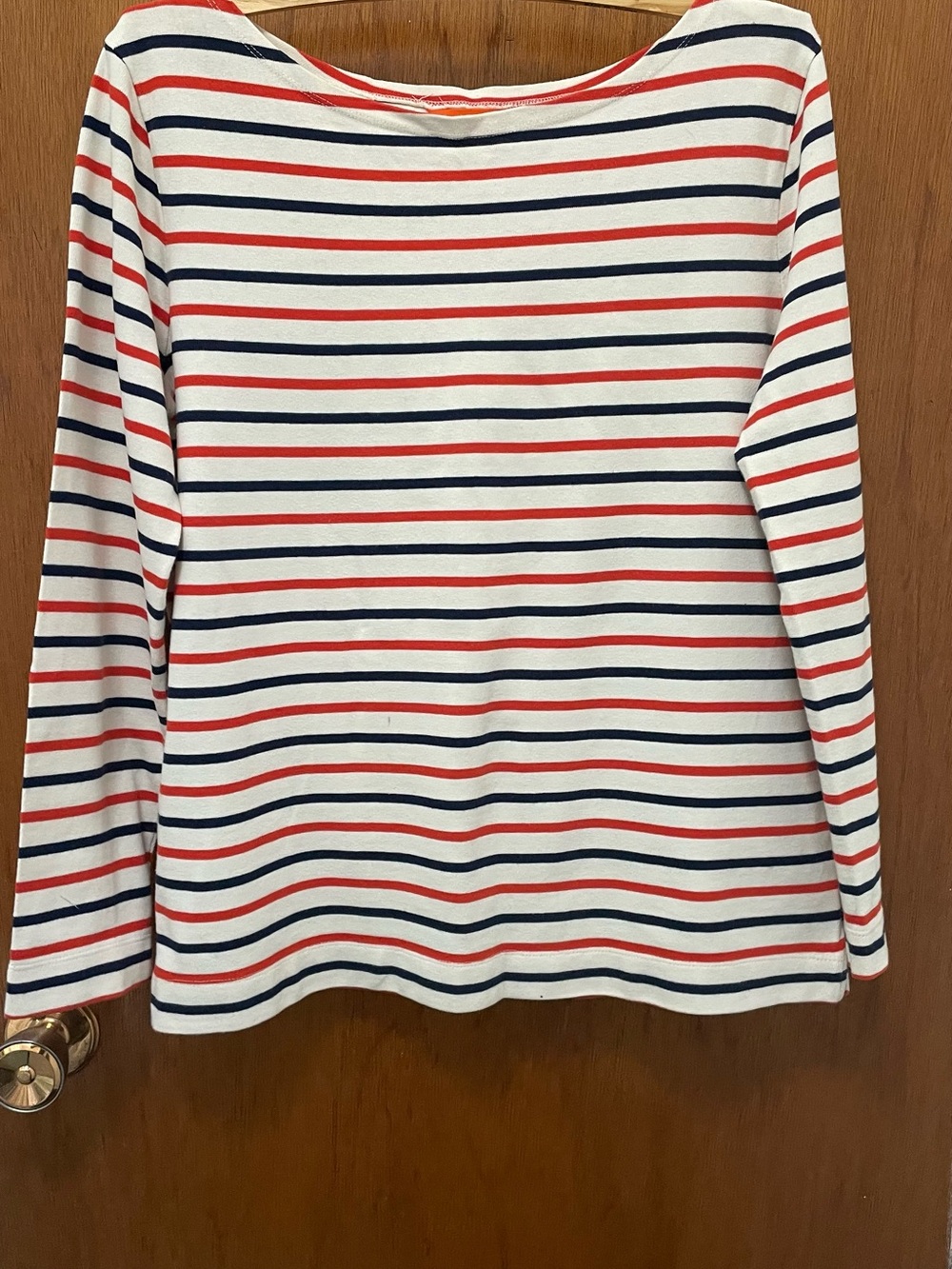 Joe Fresh White Long Sleeve Striped Tee with Red and Navy Stripes